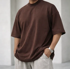 تیشرت لش باکسی قهوه ای اسپرسو مردانه پارچه ماکان گرماژ بالا