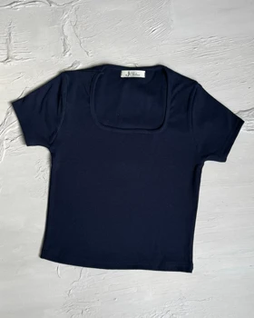 تاپ یقه خشتی  کد 1400182 (سرمه اى)