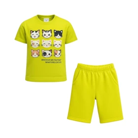 ست تیشرت آستین کوتاه و شلوارک راحتی دخترانه مدل PJ1066