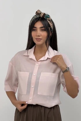 شومیز گلس 2جیب آیدا (صورتی)