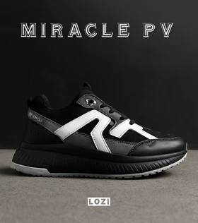 کفش کتانی مردانه مشکی طوسی سفید MIRACLE PV مدل 7380