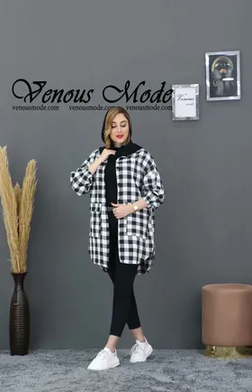 مانتو چهارخونه جیب پاکتی