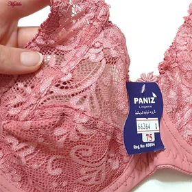 سوتین زنانه پانیذ مدل فنردار گیپور گل‌دار کالباسی کد 66364-new2