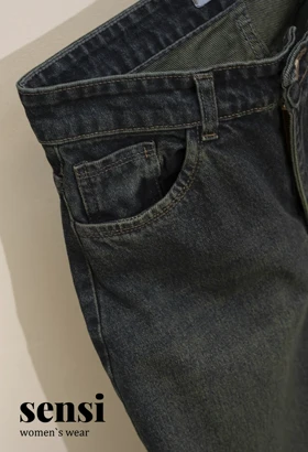 شلوار جین بگ تینت ساده سبز گازوئیلی کد1000906