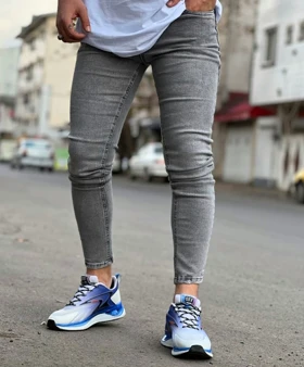 شلوار اسلیم فیت طوسی روشن مردانه پارچه ترک فول کش