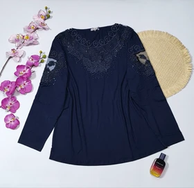 شومیز گیپوردار مدل گلسا کد 50273 (سورمه ای)