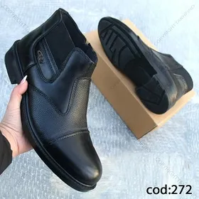 نیم بوت چرم مشکی مردانه - کد hfGold 272