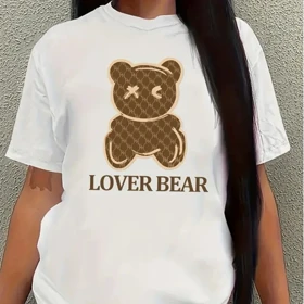 تیشرت زنانه نخ پنبه طرح خرس گوچی