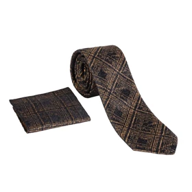 ست کراوات و دستمال جیب مشکی‌طلایی 98117