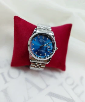ساعت مچی رولکس Rolex مردانه صفحه آبی تمام بدنه نقره‌ای