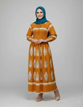 پیراهن ساحلی وارداتی طرح نقشینه 7309 (آجری)