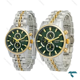 ساعت سیتیزن ست Premier دورنگ طلایی صفحه سبز سه موتوره Citizen-7836-S