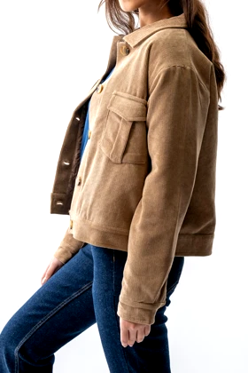 کت جیب‌دار مخمل کبریتی زنانه