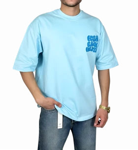تیشرت آستین کوتاه مردانه آبی آسمانی با چاپ پفکی