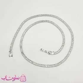 گردنبند زنانه تنیسی نقره ای با نگین باگتی سفید کد 248