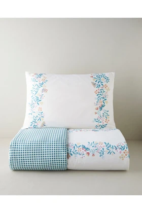 سرویس روتختی یک نفره English Home مدل Butterfly Meadow پنبه‌ای - صورتی - سبز