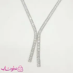 ست گردنبند و گوشواره تنیسی مدل نقره ای نگین سفید کد 550