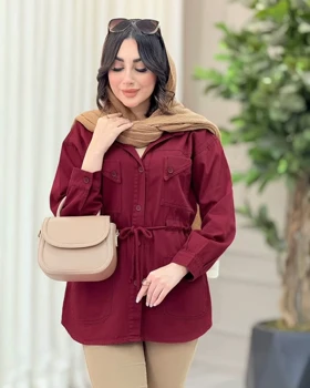 مانتو کتان کمرگت سرجیب مثلثی