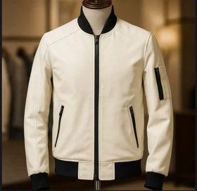 محصول لوکس*جکت چرم سفید مردانه مدل اسپرت اورجینال دیلم