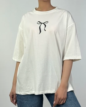 تیشرت باکسی پاپیون  کد: 1400197 (سفید)