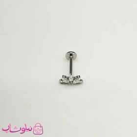 پیرسینگ گوش سه نگین با قفل تخت مدل تاج یا گل کد 199