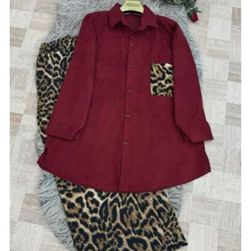 ست تونیک و شلوار زنانه مخمل کبریتی پلنگی