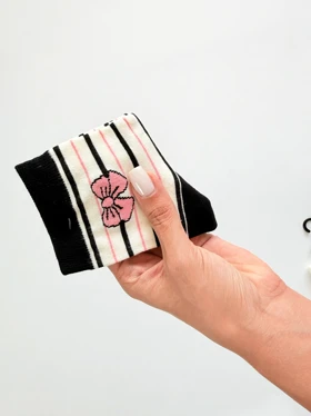 جوراب نیم ساق نخ پنبه طرح پاپیون و گیلاس