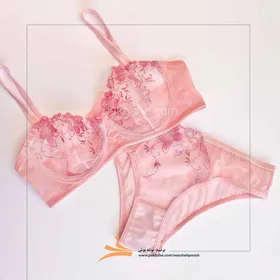 ست صورتی گل‌دار توری برند نوشه پوش
