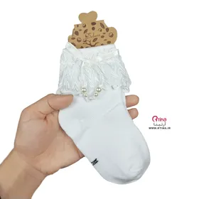 جوراب دخترانه مدل لب تور مرواریدی RT-QIUBO1
