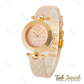 ساعت ورساچه زنانه طلایی بند چرمی کرم Versace-4229-L