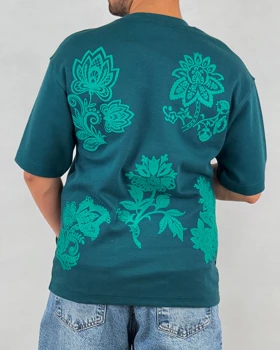تیشرت مردانه اسپرت مدل لش استورم گلدوزی چاپ طرح گل رنگ سبز کد 999123