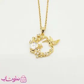 گردنبند دخترانه مدل پرنده و گل نگین‌دار