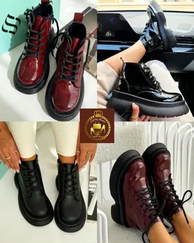 نیم بوت لژدار بندی زنانه چرم و ورنی