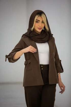 کت زنانه فوتر بغل سگک دار (قهوه ای)
