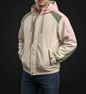 سویشرت کبریتی ضخیم تمام خز با ترکیب رنگ کرم گلبه ای سبز کیفیت مستر کوالیتی