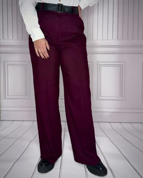 خرید شلوار بگ مخمل کبریتی زرشکی زنانه قد 107 Women's Burgundy Corduroy Baggy Pants کد 914100
