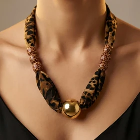 گردنبند زنانه مدل لئوگلد طرح پلنگی لوکس با آویز گوی طلایی