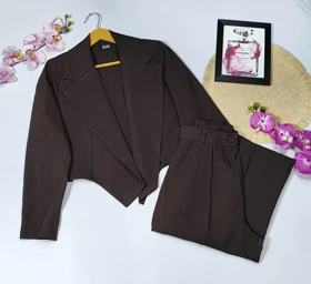 ست کت و شلوار مدل هرمس کد 50268 (قهوه ای)
