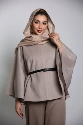 پالتو پانچ موهر کمربنددار (بژ تیره)