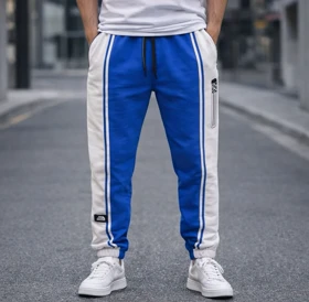 شلوار جاگر آبی سفید دمپاگتر پارچه گلکسی پنبه* فوق‌العاده شیک و با کیفیت بالا کد 1