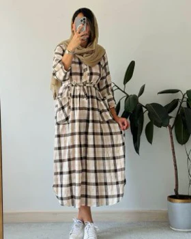 پیراهن مانتویی لینن چهارخونه