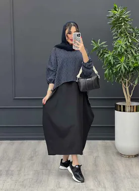 مانتو پیراهنی راه راه دو تیکه
