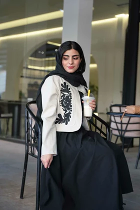 کراپ کت شنل دوزی شده لینن مدل خزر