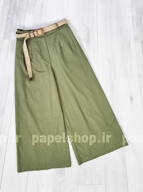 شلوار دامنی لینن جیب کراس با کمربند کنفی