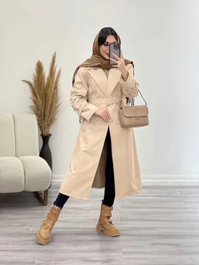 بارانی بلند چهاردکمه کمردار
