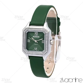 ساعت الکسا اسپشیال A2019 زنانه صفحه سبز دور نگین بند چرمی 106215