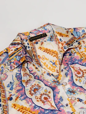 شومیز زنانه ساتن طرح دار یقه هفت آستین بلند 30109