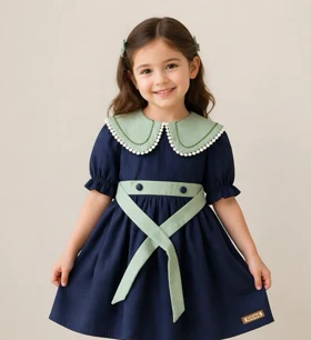سارافون دخترانه یقه گلدوزی لینن سایز 40 / 45 / 50 کد 727