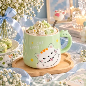 ماگ پیشی بازیگوش سبز سرامیکی