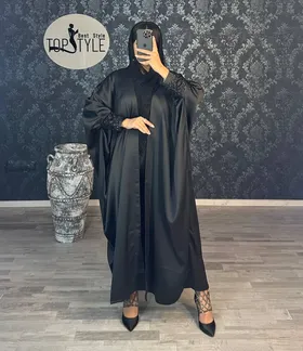 مانتو عبایی ساتن سنگدوزی کد : 8199